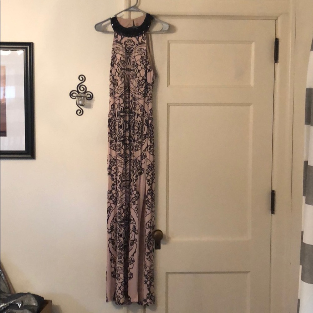 Long dusty rose and black gown size 11/12